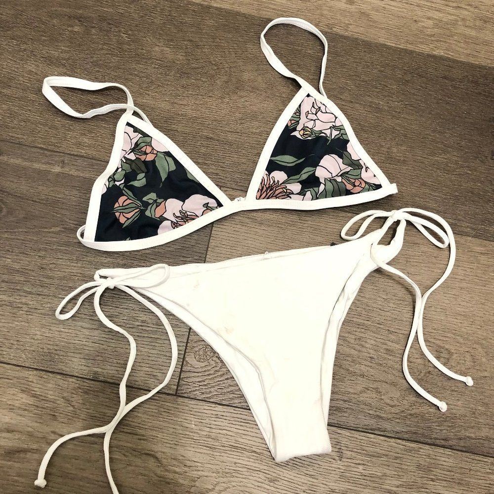New Tavik White & Blue Floral Bikini - Size L